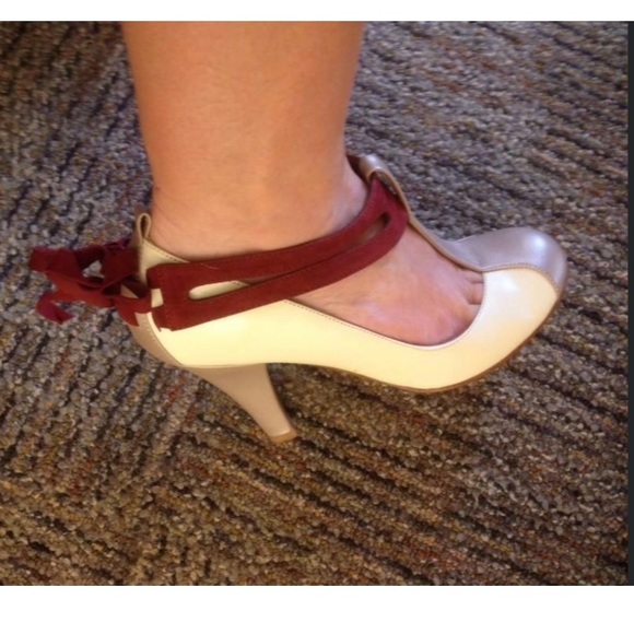 Handmade Marcello Toshi Cream Gold Leather with Velvet Maroon Ties size 7 - Picture 1 of 13